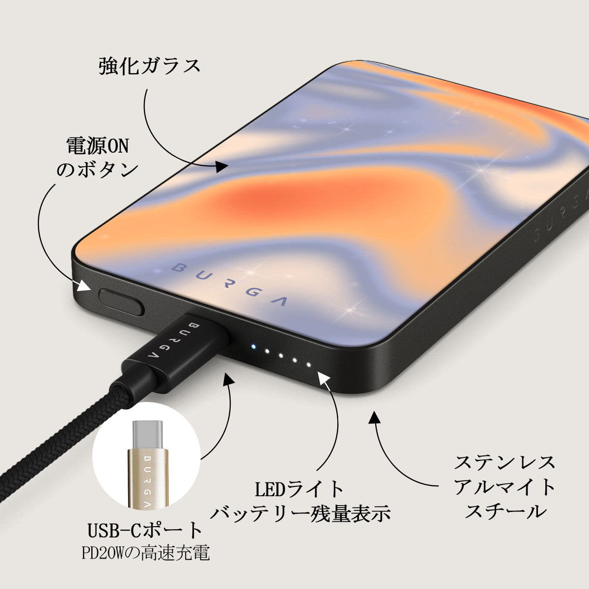 BURGA マグネット式モバイルバッテリー Magnetic - MagSafe対応ワイヤレス充電器（モバイルバッテリー