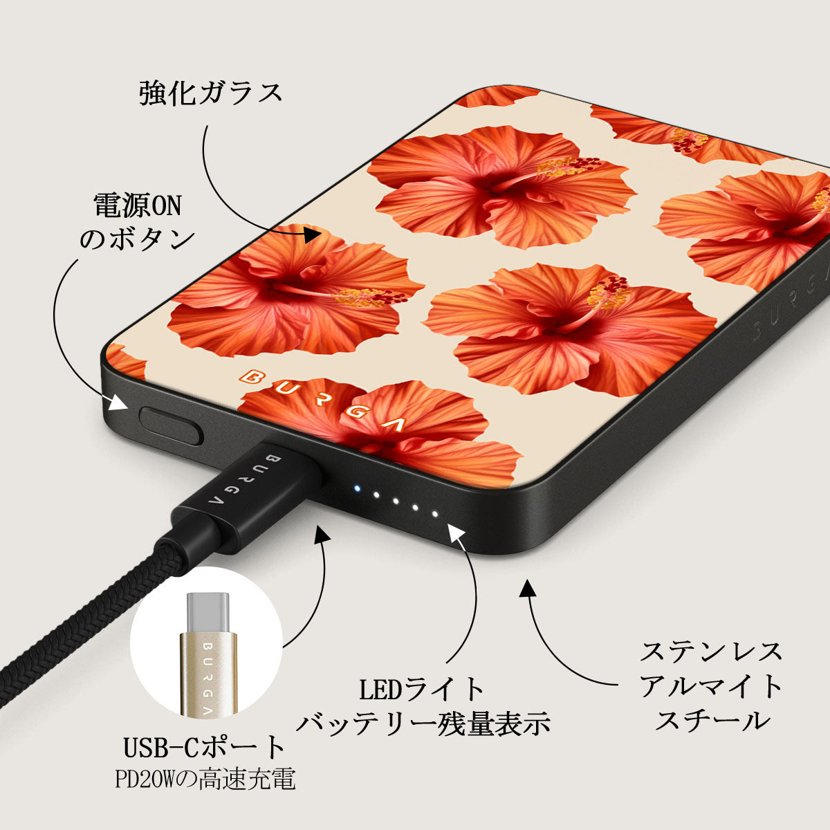 BURGA マグネット式モバイルバッテリー Magnetic - MagSafe対応ワイヤレス充電器（モバイルバッテリー