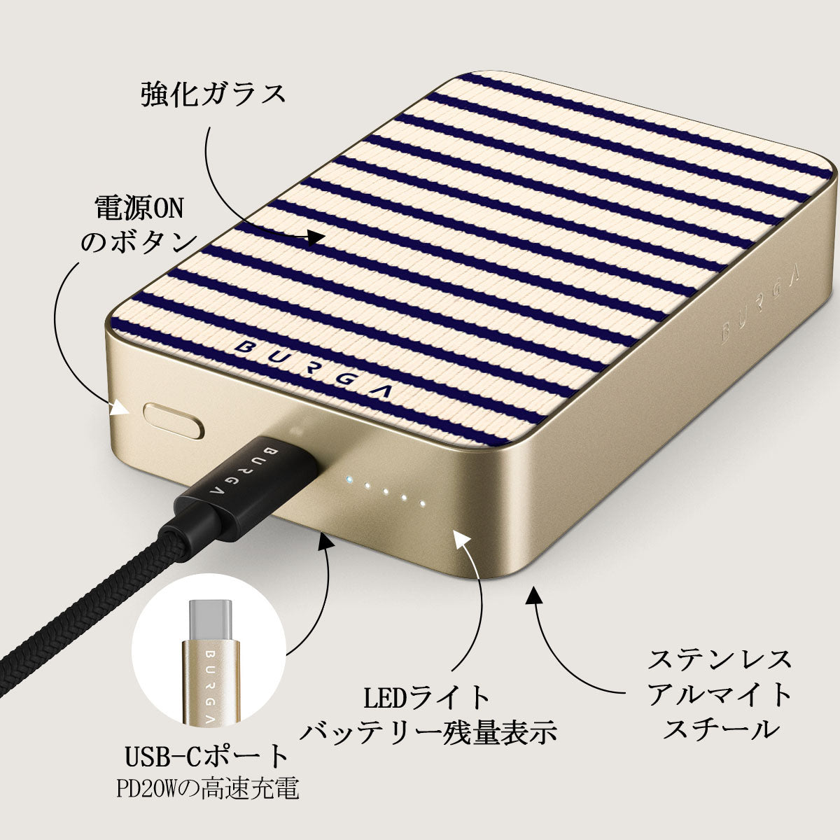 BURGA マグネット式モバイルバッテリー Magnetic - MagSafe対応ワイヤレス充電器（モバイルバッテリー